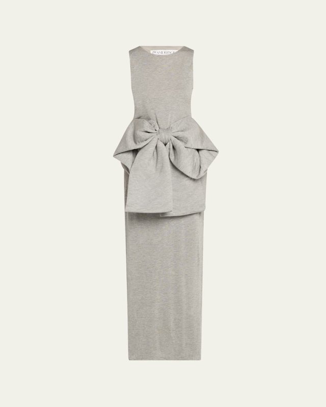 Long Oversized Bow Sleeveless Cashmere Dress